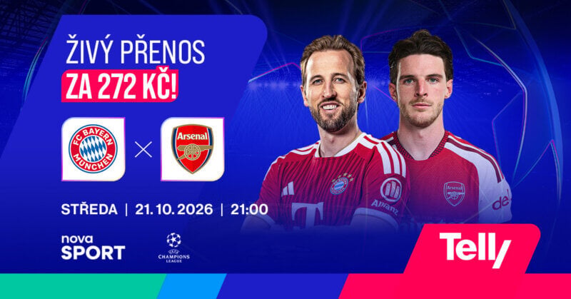 Bayern Mnichov vs. Arsenal živě na Telly, středa 21. 10. 2026 od 21:00