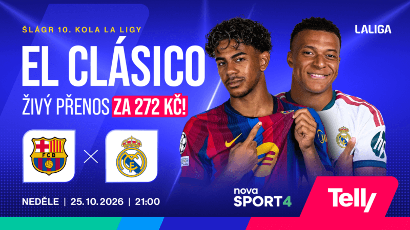 El Clásico Barcelona vs. Real Madrid živě na Telly, neděle 25. 10. 2026 ve 21:00 na Nova Sport 4