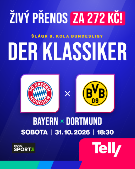 Der Klassiker Bayern vs. Dortmund ŽIVĚ na Telly za 272 Kč, sobota 31. 10. 2026 v 18:30