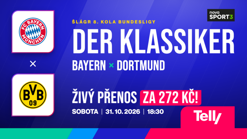 Der Klassiker Bayern Mnichov vs. Borussia Dortmund ŽIVĚ na Telly, sobota 31. 10. 2026 v 18:30 na Nova Sport 3