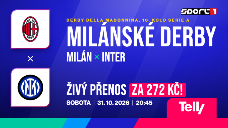 Milánské derby AC Milán vs. Inter Milán ŽIVĚ na Telly, sobota 31. 10. 2026 ve 20:45 na Sport 1