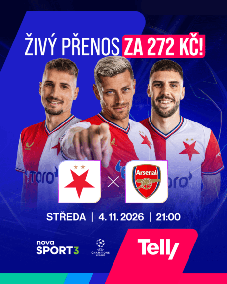 Slavia Praha vs. Arsenal živě na Telly, středa 4. 11. 2026 od 21:00